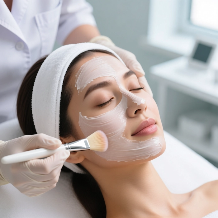 کلاینت خانم در حال انجام پیلینگ صورت 468468