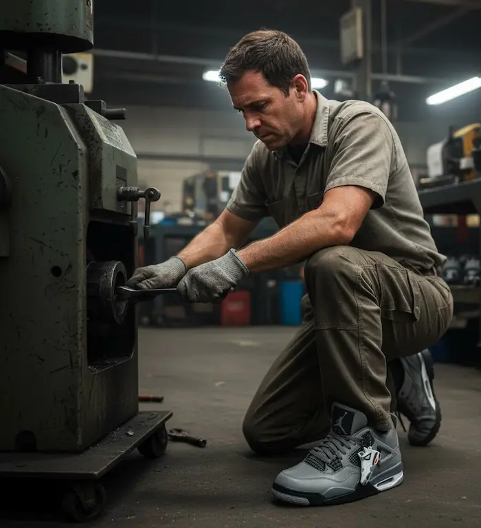 کفش جردن در پای کارگر مشغول به کار سخت 564534533