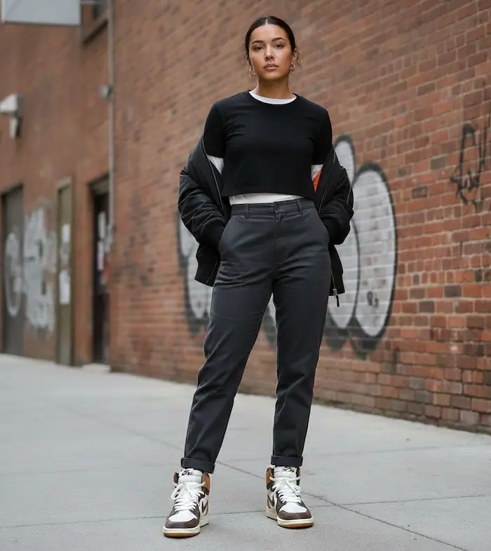 استایل شلوار مام استایل با کتونی جردن 67675464