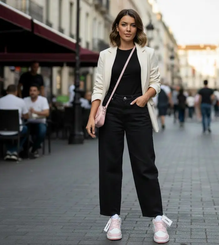 استایل کتونی صورتی با شلوار نیم بگ 8765432