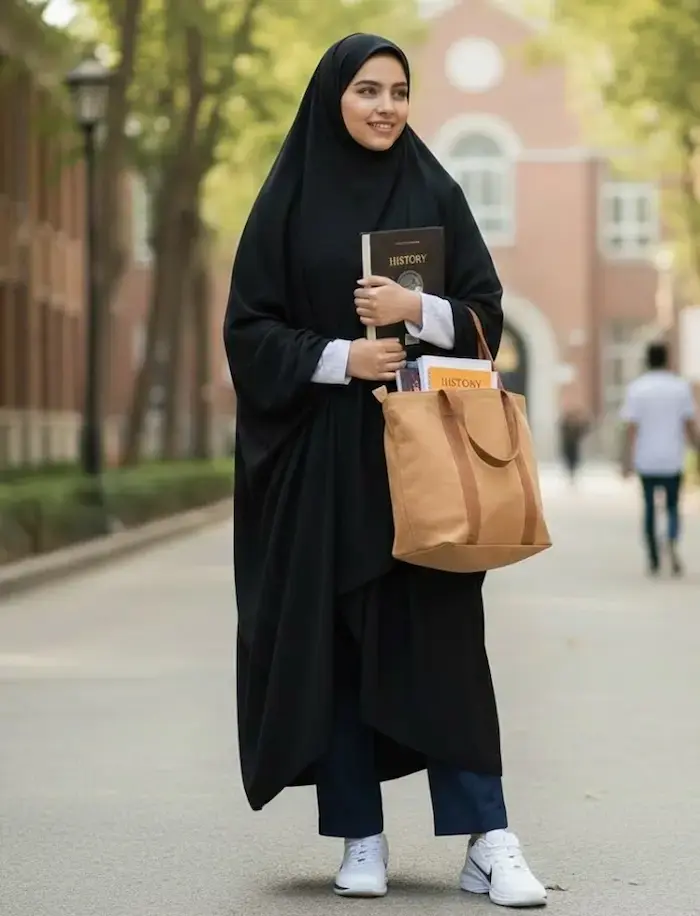 استایل چادر با کتونی برای خانم های دانشجو33454354